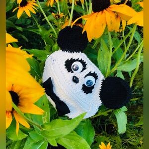 Handmade Knit Panda Lined Zipper Mouth Wild Bunch Coin Purse Wallet OOAK